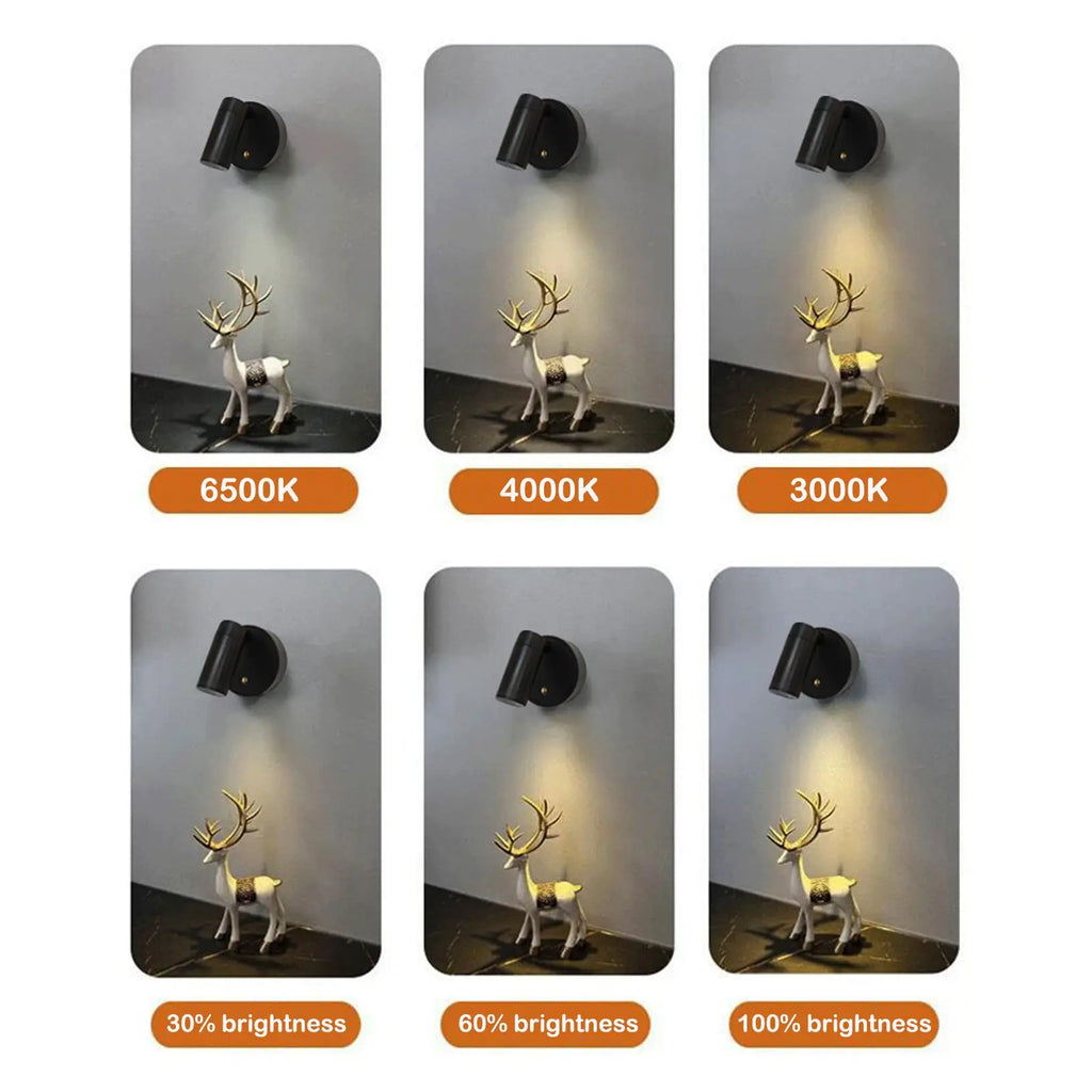 Magnetic Base USB Rechargeable LED Cordless Wall Light with Touch Switch Black White Magnet Dimmable Bedside Lamp for Reading