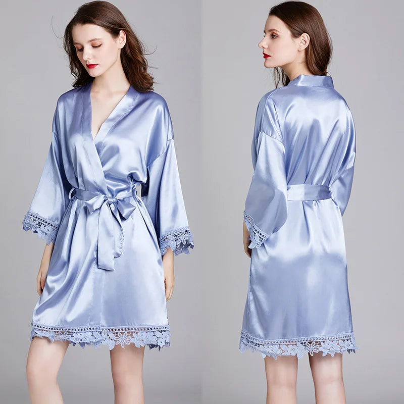 Romantic Christmas Gifts Women's Long - Sleeve Plus - Size Silk Ice Silk Homewear Dressing Gown & Bathrobe,  Morning Robes