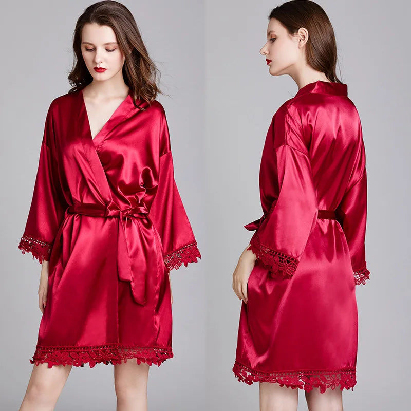 Romantic Christmas Gifts Women's Long - Sleeve Plus - Size Silk Ice Silk Homewear Dressing Gown & Bathrobe,  Morning Robes