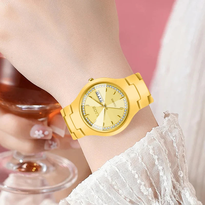 LIGE Brand Woman Watch Ceramics Strap Simple Waterproof Calendar Week Quartz Watches for Women Elegant Ladies Bracelet for Gifts