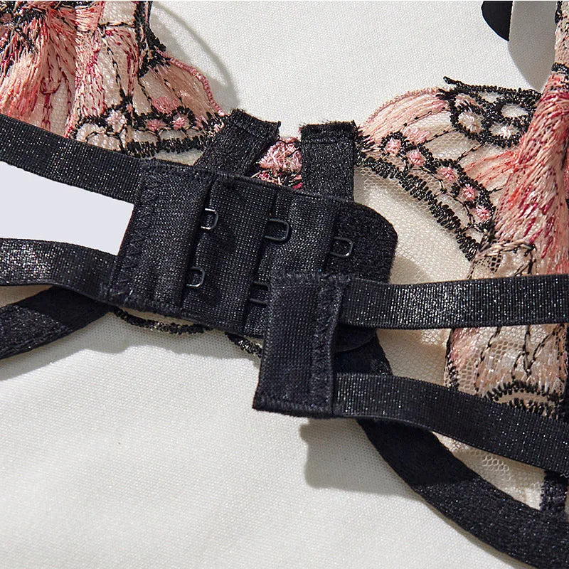 Lady 2 Pieces Sexy Lingerie Women Elegant Tie Up Bowknot See Through Sexy Butterfly Bra Panty Cute Girl Intimate Underwear Set