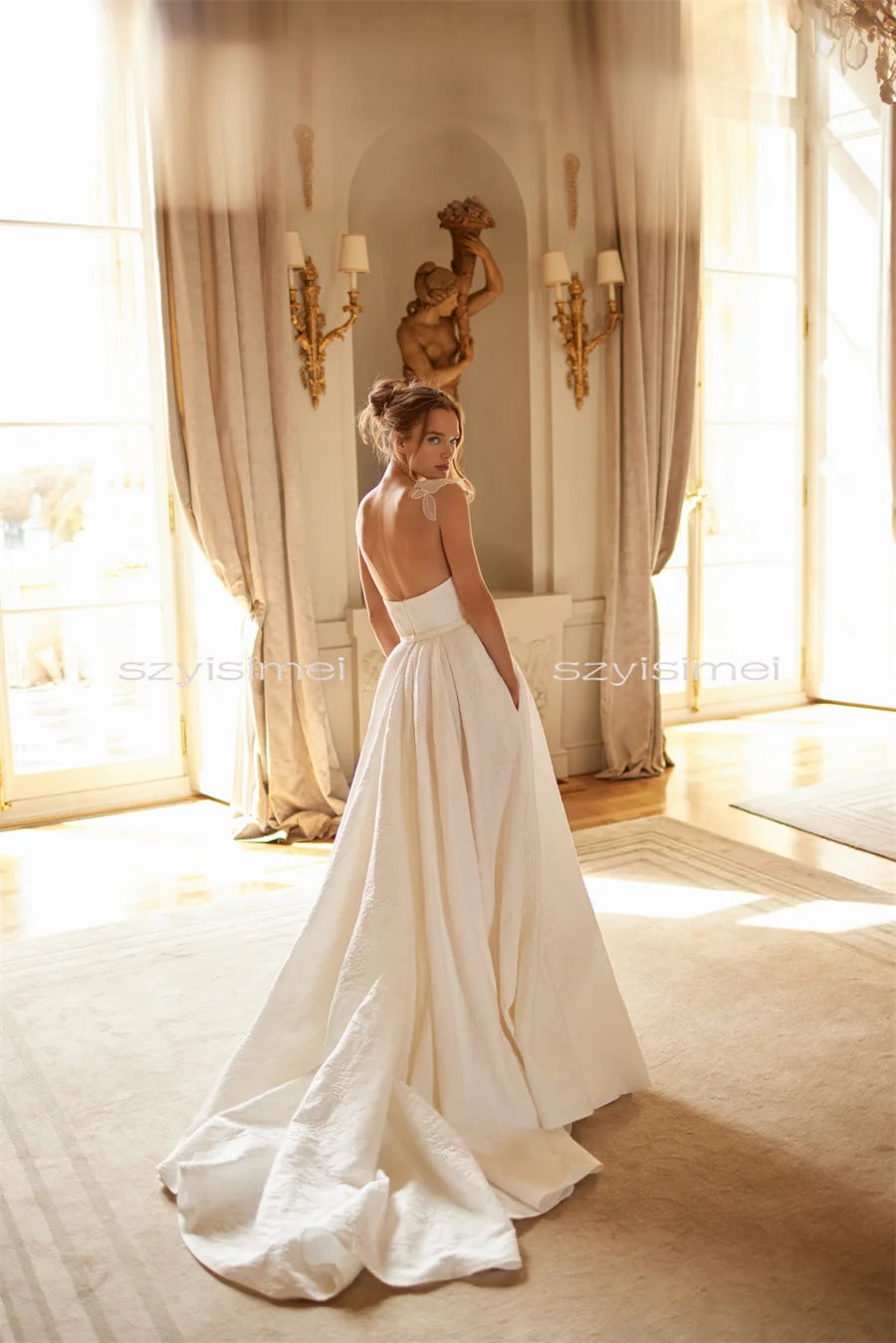 2026 Scoop Neck A-Line Wedding Dress Front Split Back Deep V Evening Dresses For Women Sleeveless Bride Gown vestidos de novia