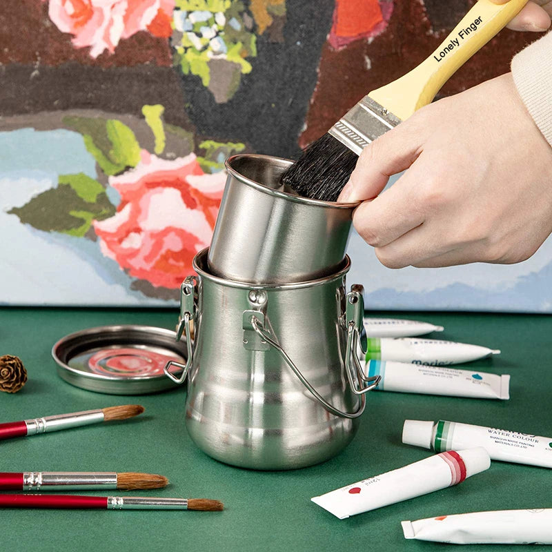 Paint Brush Cleaner and Holder Airtight Stainless Steel Brush Washer Bucket for Painting with Removable Porous Filter Art