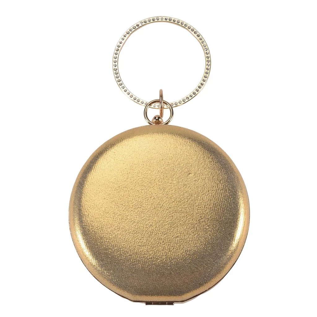 ABQR Round Shaped Women Evening Bags Diamonds Simple Clutches Chain Shoulder Bags Gold