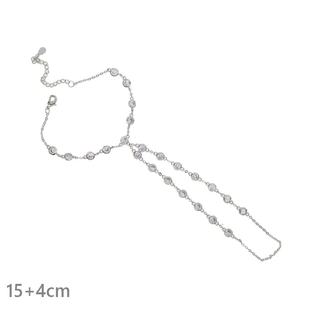 2025 New Geometric Marquise Cubic Zirconia CZ Paved Double Wrist Hand Chain Bracelet Simple Fashion Women Finger Slave Jewelry