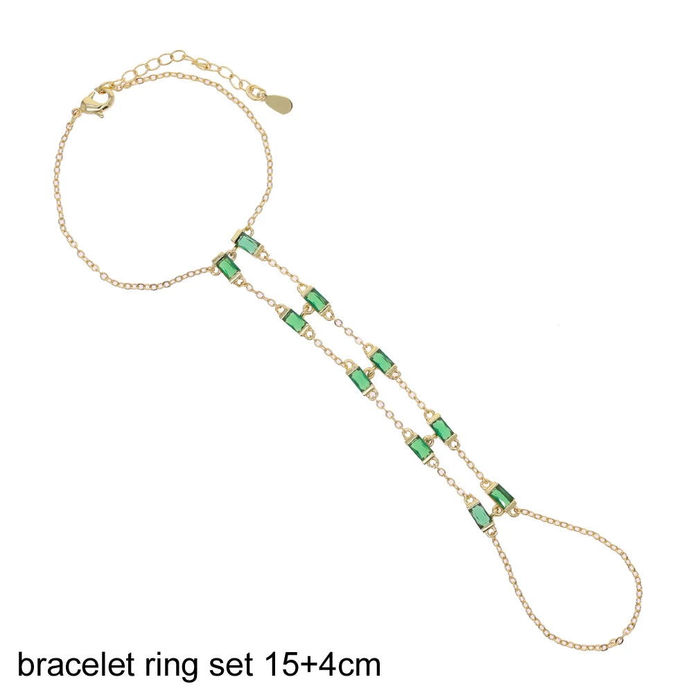 2025 New Geometric Marquise Cubic Zirconia CZ Paved Double Wrist Hand Chain Bracelet Simple Fashion Women Finger Slave Jewelry