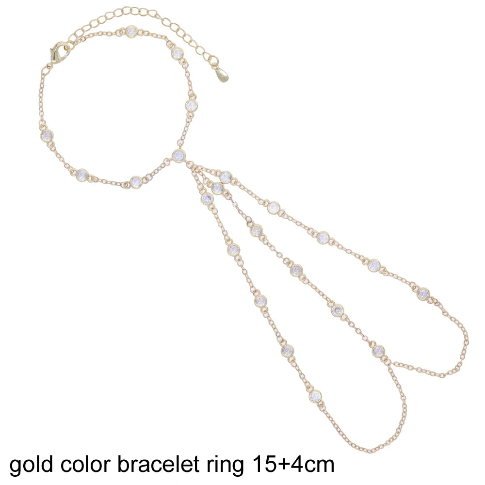 2025 New Geometric Marquise Cubic Zirconia CZ Paved Double Wrist Hand Chain Bracelet Simple Fashion Women Finger Slave Jewelry