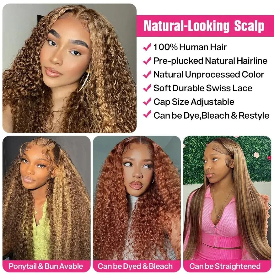 427 Highlight Ombre Wig Human Hair 13X6 Hd Lace Frontal Wigs Honey Blonde 360 Full Lace Wig Deep Wave Human Hair Wigs 30 32 Inch