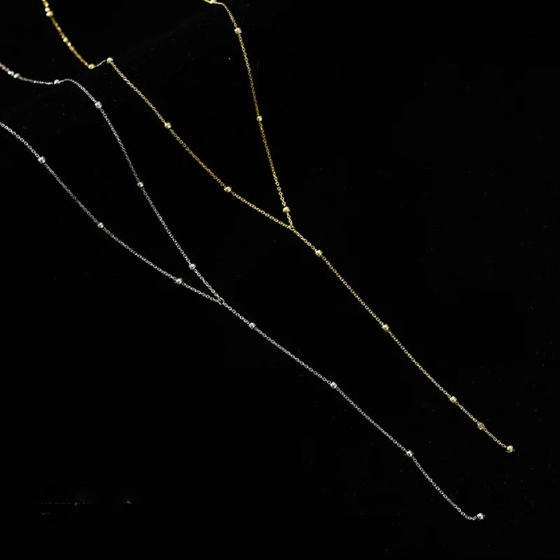 Stainless steel simple round beads long fringe necklace clavicle chain long geometric chain women's custom jewelry Choker neckla