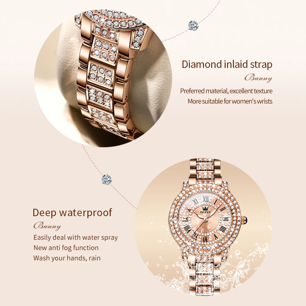 OLEVS Luxury Fashion ladies' watches Diamond dial waterproof diamond inlaid quartz watch for women beautiful trend dress watch