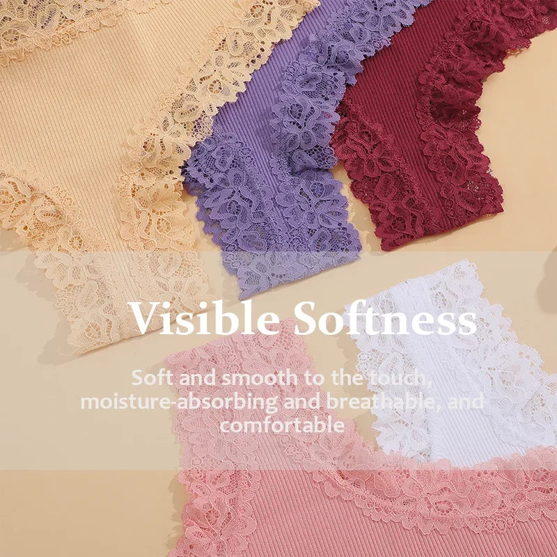 3Pcs/set Women Cotton Lace Panties Floral Intimate Underwear Trendy Patchwork Lace Briefs Female Soft Underpants Lingerie S-XL