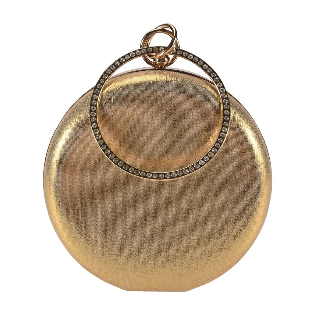 ABQR Round Shaped Women Evening Bags Diamonds Simple Clutches Chain Shoulder Bags Gold