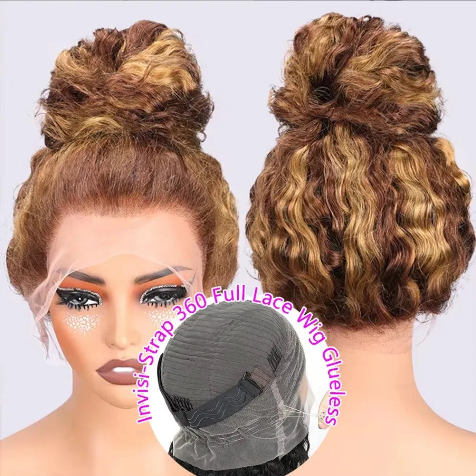 427 Highlight Ombre Wig Human Hair 13X6 Hd Lace Frontal Wigs Honey Blonde 360 Full Lace Wig Deep Wave Human Hair Wigs 30 32 Inch