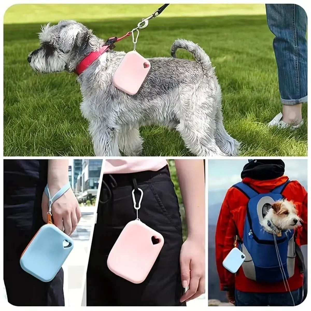 ABQR Portable Silicone Dog Treat Bag - Pet Snack Pouch for Training and Walking, for Outdoor Use Light Pink