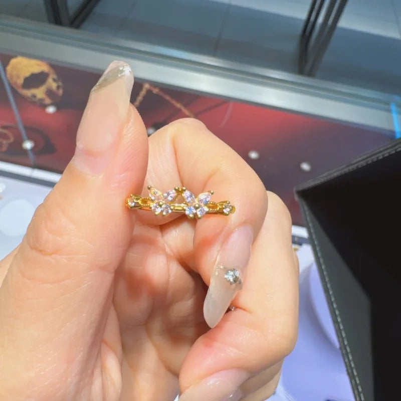 2025 Spring and Summer Mori Light Luxury Ring Niche Design Open Index Finger Ring Frozen Pink Butterfly Ring Butterfly Girl