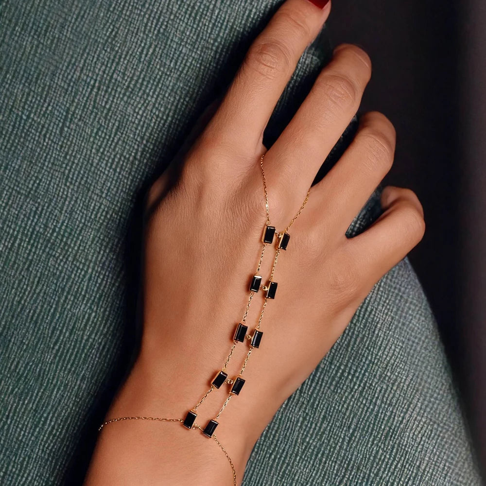 2025 New Geometric Marquise Cubic Zirconia CZ Paved Double Wrist Hand Chain Bracelet Simple Fashion Women Finger Slave Jewelry