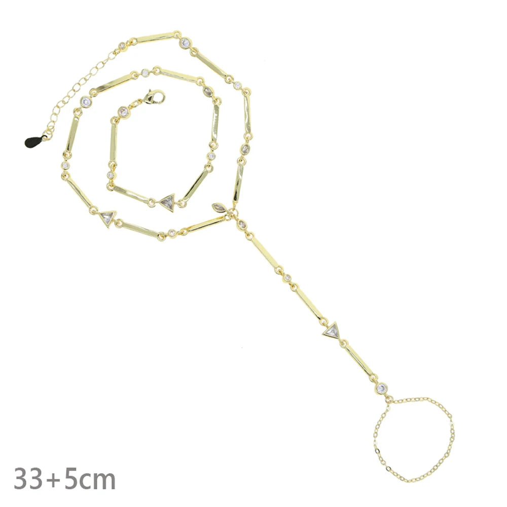 2025 New Geometric Marquise Cubic Zirconia CZ Paved Double Wrist Hand Chain Bracelet Simple Fashion Women Finger Slave Jewelry