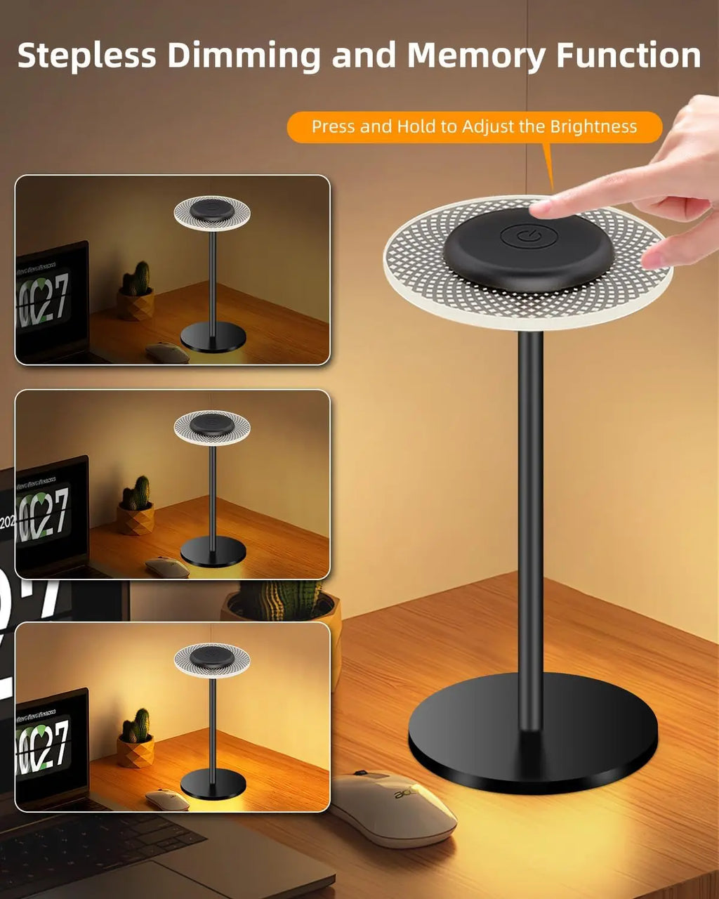 LED Table Lamp Wireless Desk Lamp Bedside Light Touch Dimmable RGBW Warm Light USB-C Charging 2200mAh Battery IP54 Waterproof