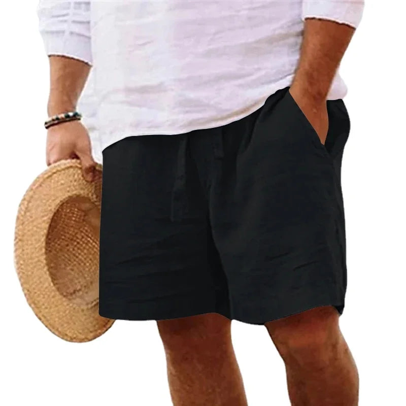 New Mens Cotton Solid Color Short Lightweight Gym Pants Linen Beach Shorts Men Jogging Sport Large Short Homme