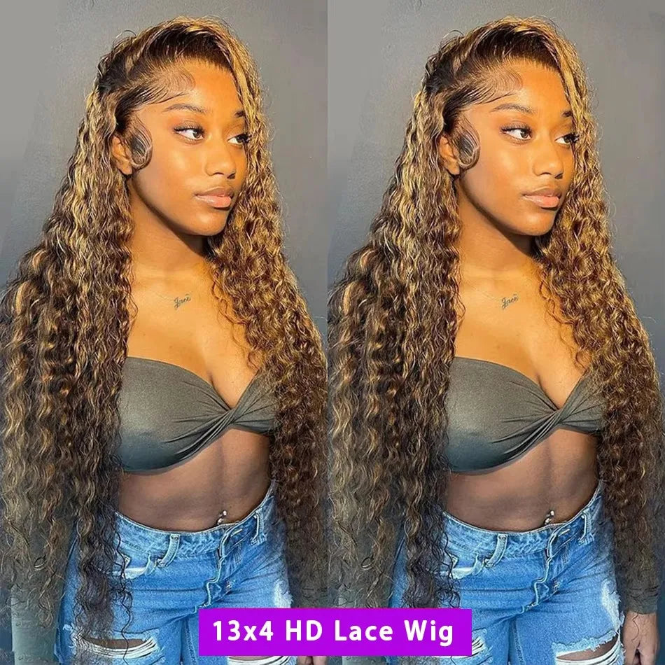 427 Highlight Ombre Wig Human Hair 13X6 Hd Lace Frontal Wigs Honey Blonde 360 Full Lace Wig Deep Wave Human Hair Wigs 30 32 Inch