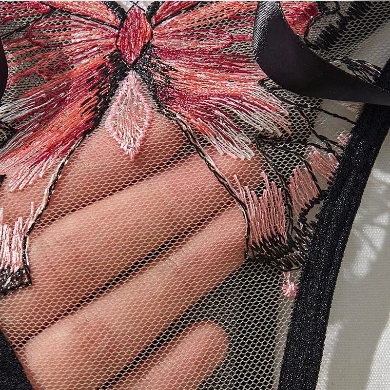 Lady 2 Pieces Sexy Lingerie Women Elegant Tie Up Bowknot See Through Sexy Butterfly Bra Panty Cute Girl Intimate Underwear Set