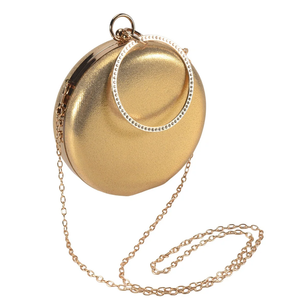 ABQR Round Shaped Women Evening Bags Diamonds Simple Clutches Chain Shoulder Bags Gold