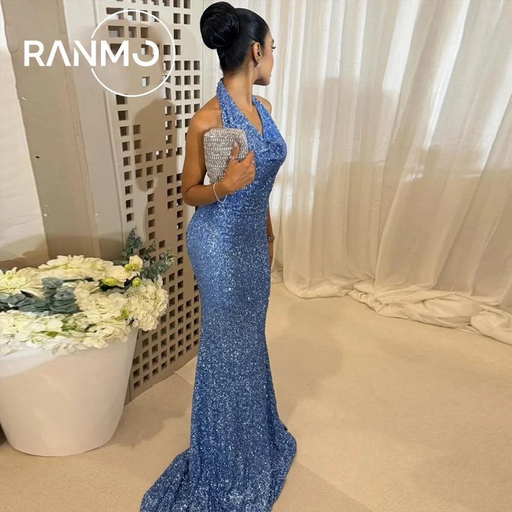 Ranmo Exquisite Mermaid Trumpet Halter Evening Dress 2026 Sequined Sleeveless Customized New Evening Party  Dress Sweep Train