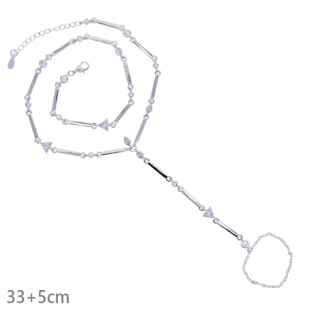 2025 New Geometric Marquise Cubic Zirconia CZ Paved Double Wrist Hand Chain Bracelet Simple Fashion Women Finger Slave Jewelry