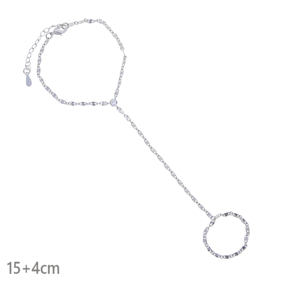 2025 New Geometric Marquise Cubic Zirconia CZ Paved Double Wrist Hand Chain Bracelet Simple Fashion Women Finger Slave Jewelry