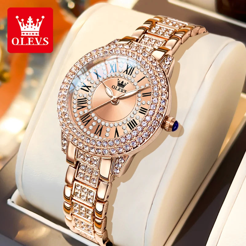 OLEVS Luxury Fashion ladies' watches Diamond dial waterproof diamond inlaid quartz watch for women beautiful trend dress watch