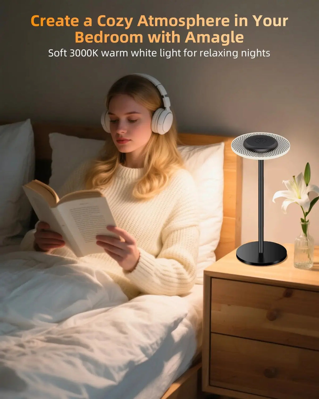 LED Table Lamp Wireless Desk Lamp Bedside Light Touch Dimmable RGBW Warm Light USB-C Charging 2200mAh Battery IP54 Waterproof