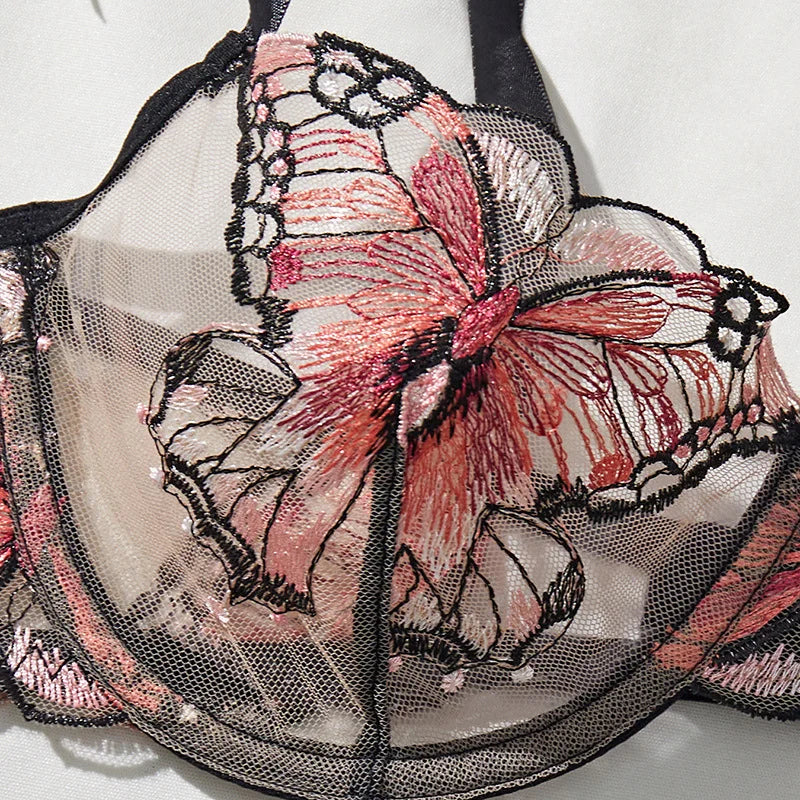 Lady 2 Pieces Sexy Lingerie Women Elegant Tie Up Bowknot See Through Sexy Butterfly Bra Panty Cute Girl Intimate Underwear Set