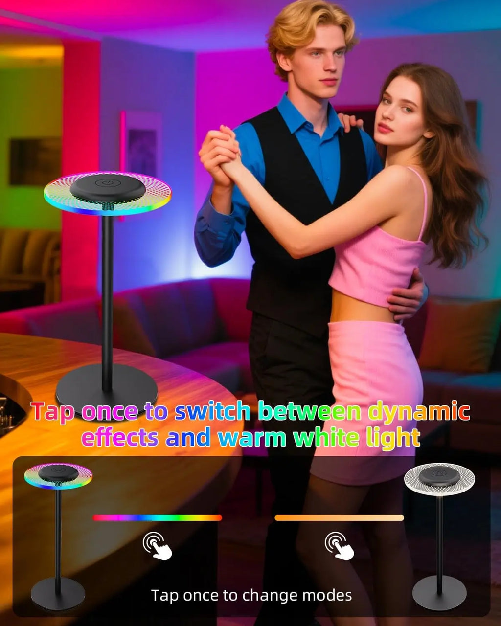 LED Table Lamp Wireless Desk Lamp Bedside Light Touch Dimmable RGBW Warm Light USB-C Charging 2200mAh Battery IP54 Waterproof