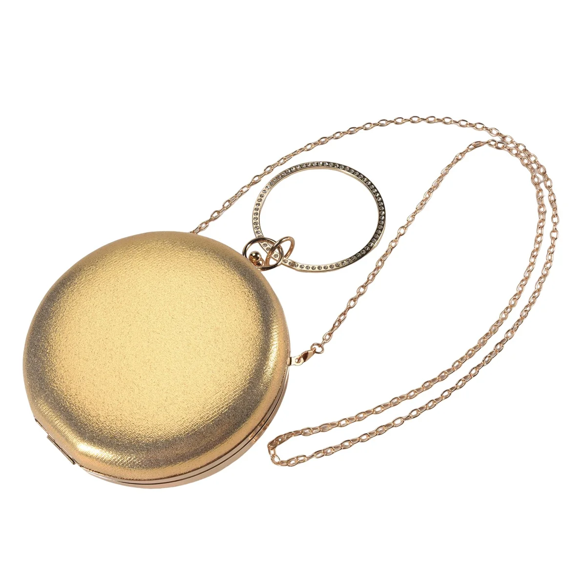 ABQR Round Shaped Women Evening Bags Diamonds Simple Clutches Chain Shoulder Bags Gold
