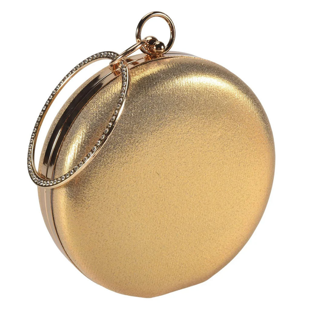 ABQR Round Shaped Women Evening Bags Diamonds Simple Clutches Chain Shoulder Bags Gold