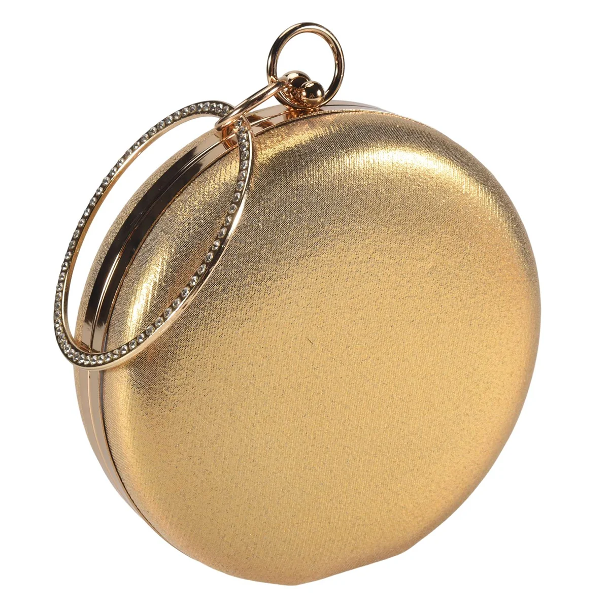 ABQR Round Shaped Women Evening Bags Diamonds Simple Clutches Chain Shoulder Bags Gold