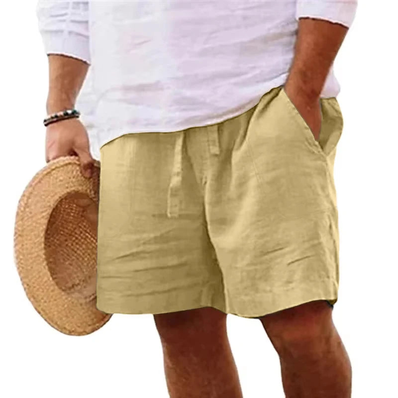 New Mens Cotton Solid Color Short Lightweight Gym Pants Linen Beach Shorts Men Jogging Sport Large Short Homme
