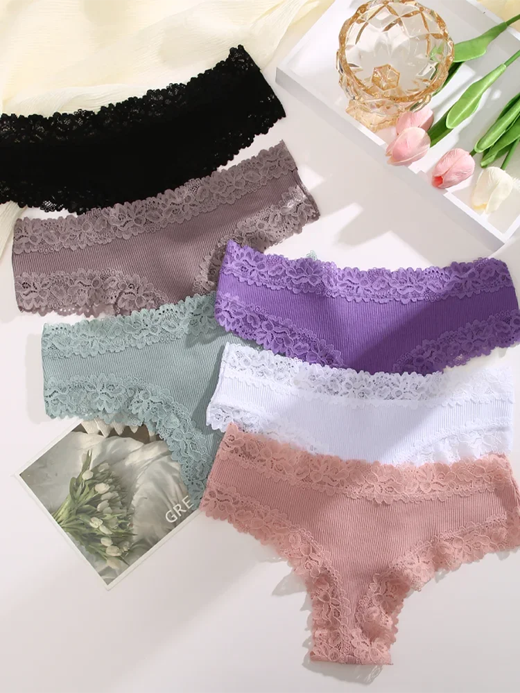 3Pcs/set Women Cotton Lace Panties Floral Intimate Underwear Trendy Patchwork Lace Briefs Female Soft Underpants Lingerie S-XL