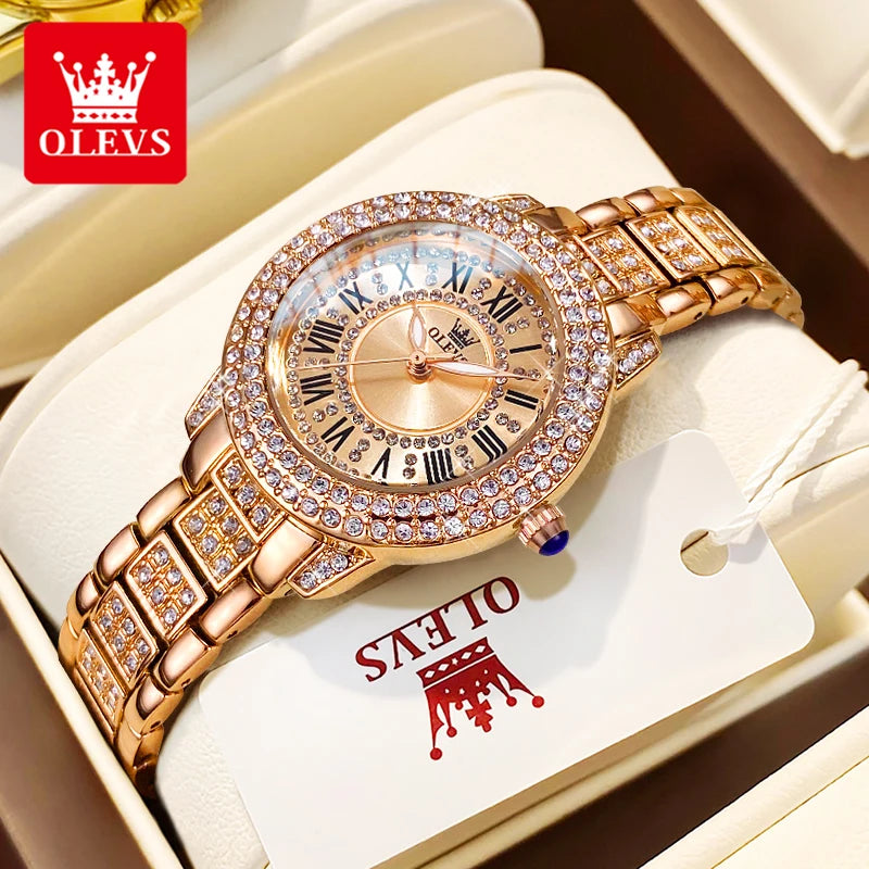 OLEVS Luxury Fashion ladies' watches Diamond dial waterproof diamond inlaid quartz watch for women beautiful trend dress watch