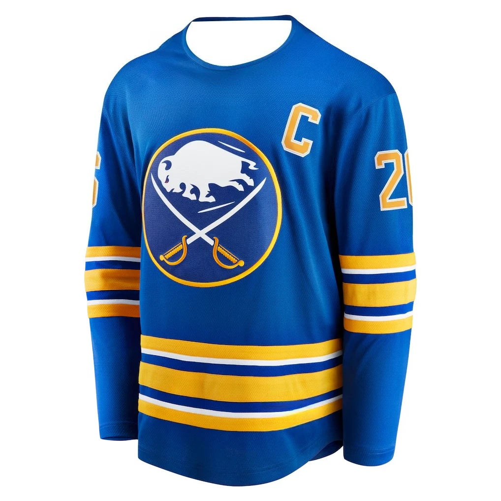 Hockey Jersey - Blue with Yellow/White Accents "Dahlin 26" Captain "C" Buffalo Bison Logo Athletic Jersey 3d HD Prints