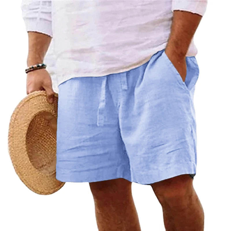 New Mens Cotton Solid Color Short Lightweight Gym Pants Linen Beach Shorts Men Jogging Sport Large Short Homme