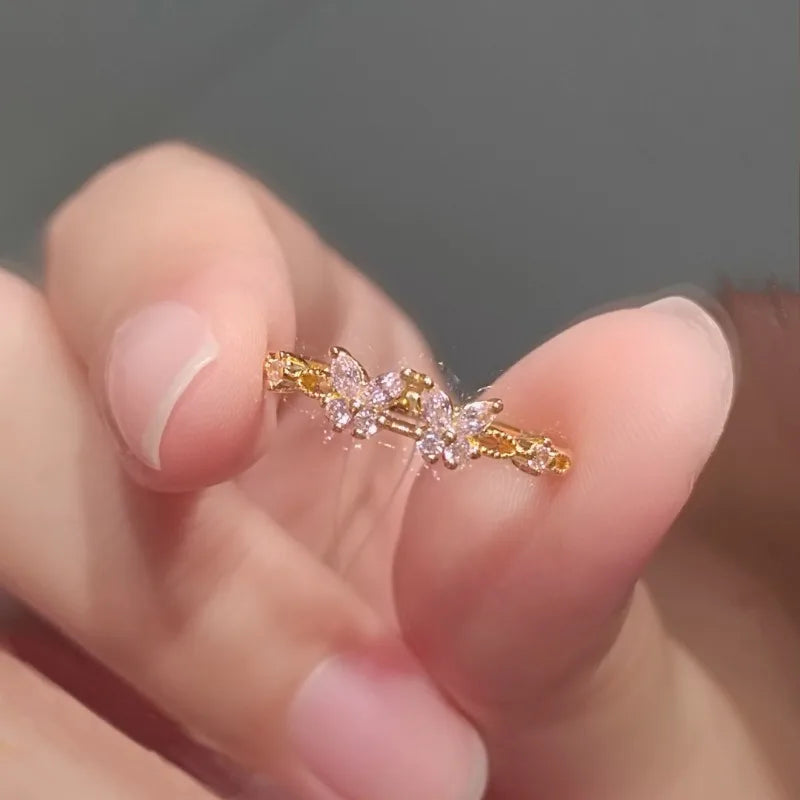 2025 Spring and Summer Mori Light Luxury Ring Niche Design Open Index Finger Ring Frozen Pink Butterfly Ring Butterfly Girl