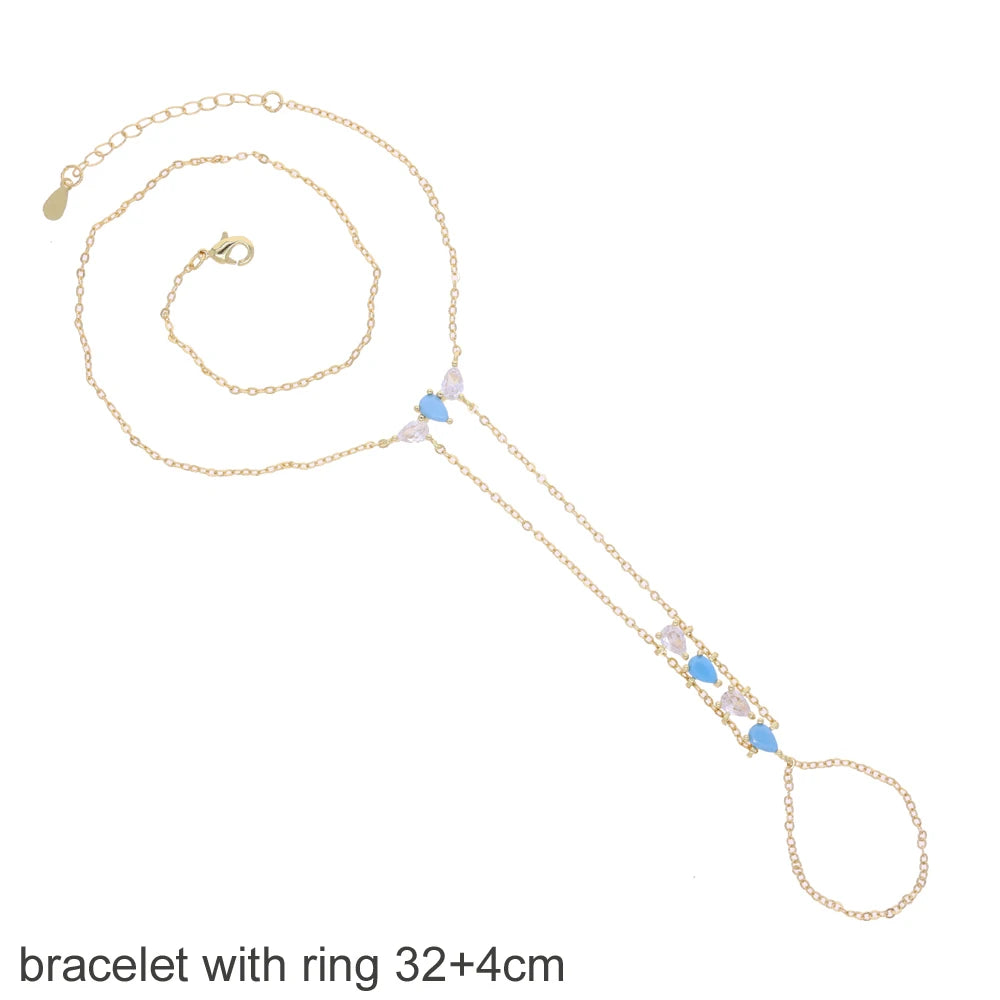 2025 New Geometric Marquise Cubic Zirconia CZ Paved Double Wrist Hand Chain Bracelet Simple Fashion Women Finger Slave Jewelry