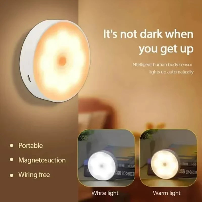 PIR Motion Sensor Night Light,Rechargeable LED Wall Lamp,Indoor Corridor Bedroom Stairs Closet,Warm White Lighting,Night Light