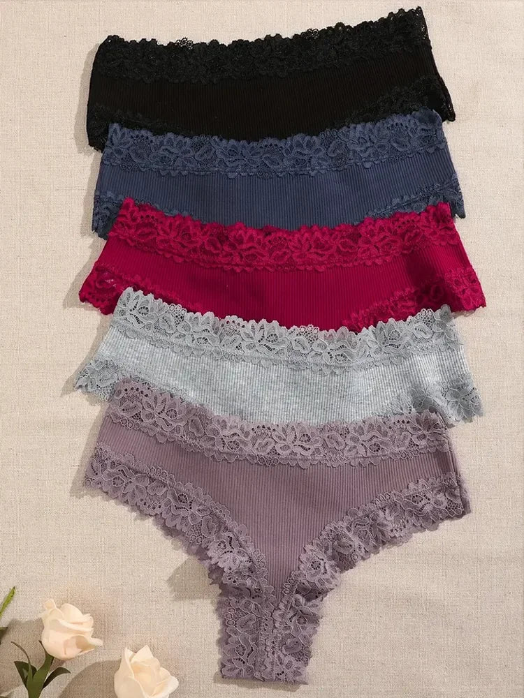 3Pcs/set Women Cotton Lace Panties Floral Intimate Underwear Trendy Patchwork Lace Briefs Female Soft Underpants Lingerie S-XL