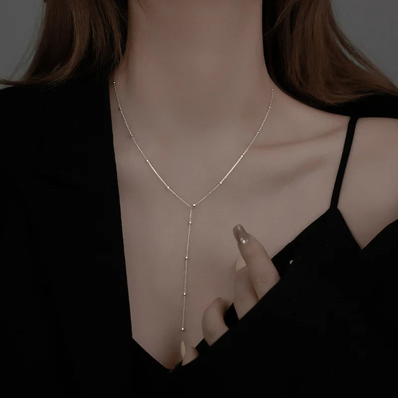 Stainless steel simple round beads long fringe necklace clavicle chain long geometric chain women's custom jewelry Choker neckla