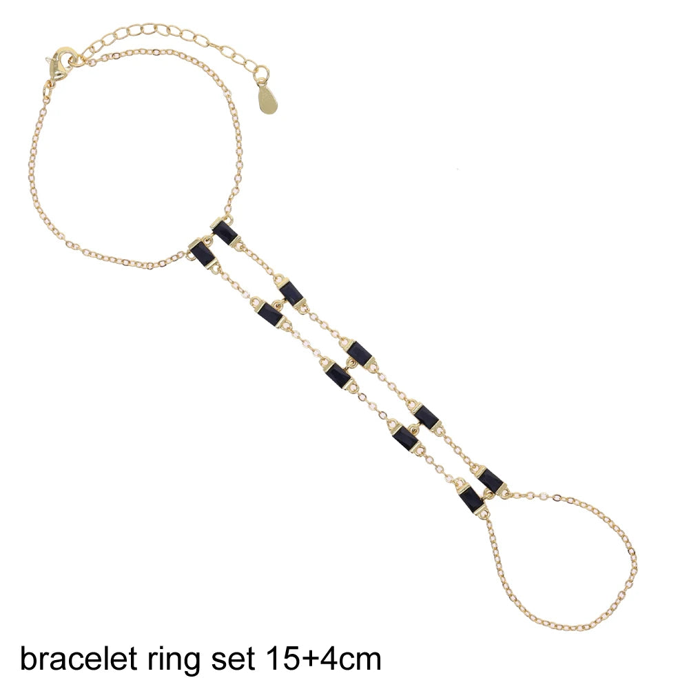 2025 New Geometric Marquise Cubic Zirconia CZ Paved Double Wrist Hand Chain Bracelet Simple Fashion Women Finger Slave Jewelry