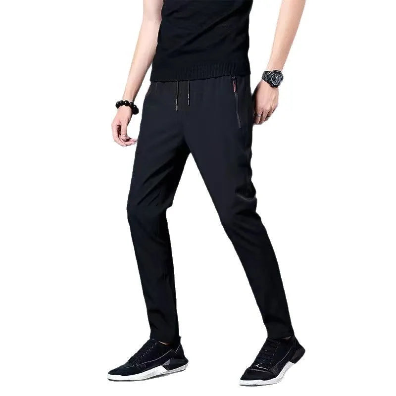 Men's Casual Pants Straight Slim Fit Elastic Waist Jogger Korean Classic Blue Black Gray Male Brand Trousers Plus Size