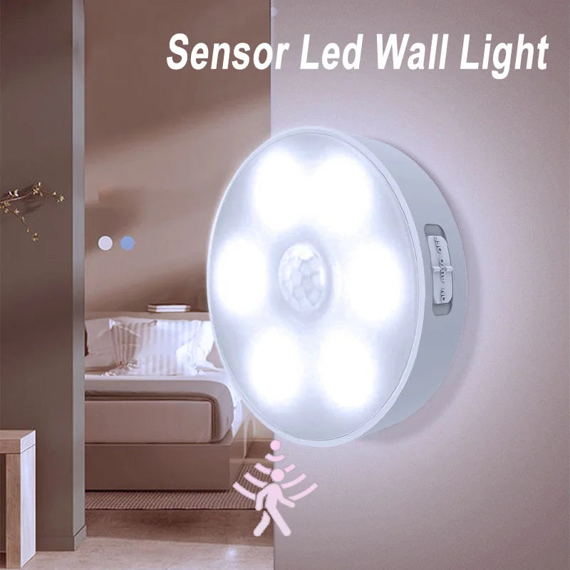 PIR Motion Sensor Night Light,Rechargeable LED Wall Lamp,Indoor Corridor Bedroom Stairs Closet,Warm White Lighting,Night Light